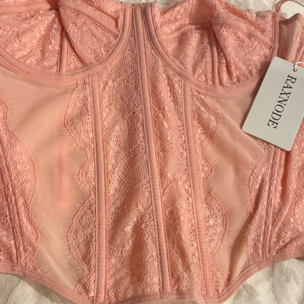 Pink Lace Corset  Bustier  Top Sz L NWT - Picture 3 of 16